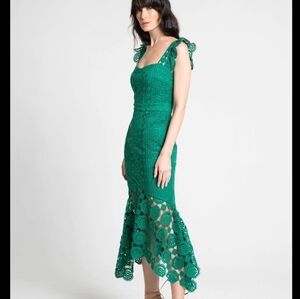 Lena Kelly Green Crochet Lace Midi Dress size Xtra Small